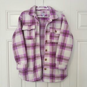 Purple and White Plaid Sherpa Jacket